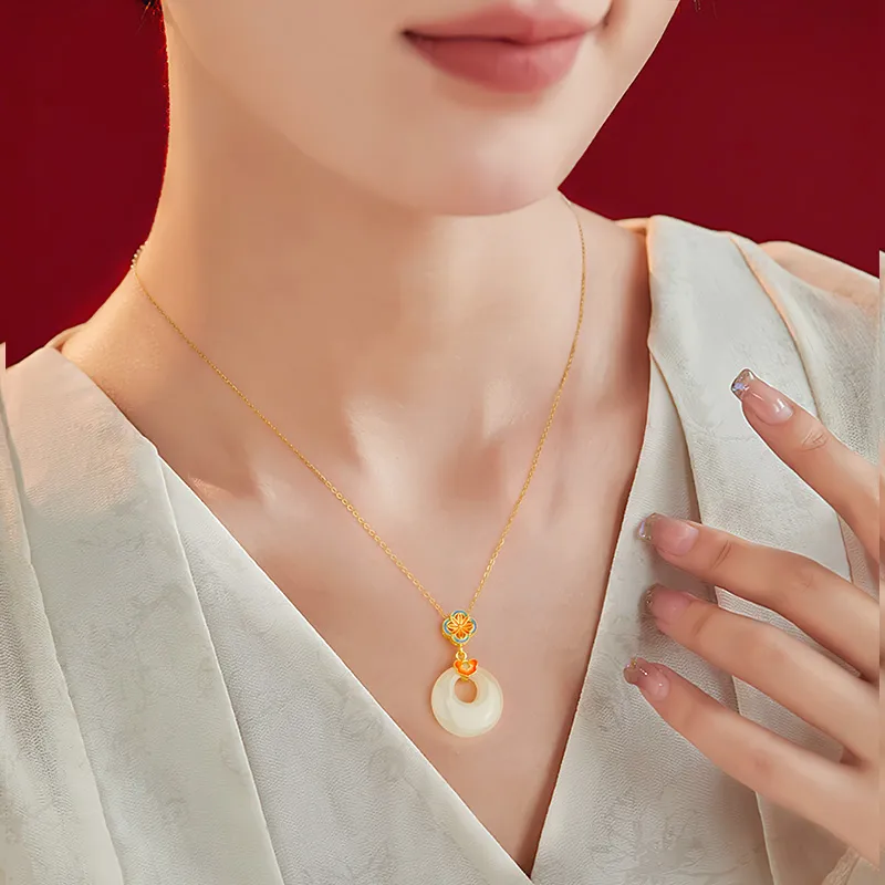ZSY Hetian Jade Necklaces Pale Greenish White Jade Women's-3
