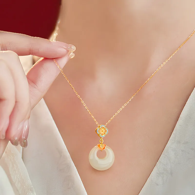 ZSY Hetian Jade Necklaces Pale Greenish White Jade Women's-4