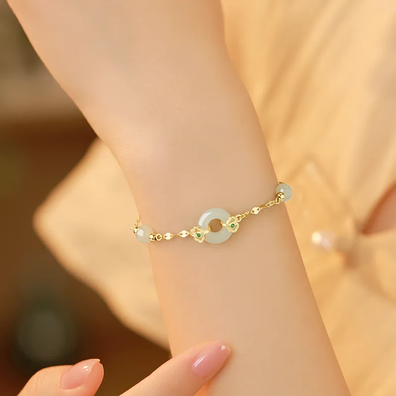 ZSY Hetian Jade Silver 925 Bracelet Pale Greenish White Jade Women's-3