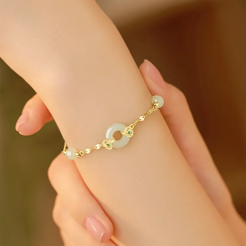 ZSY Hetian Jade Silver 925 Bracelet Pale Greenish White Jade Women's-4