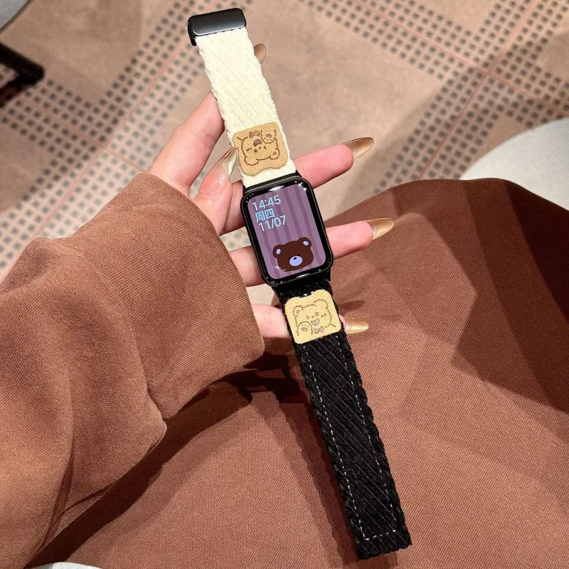 MSSM Watch Band Red Beige Compatibility Fabric Material-6