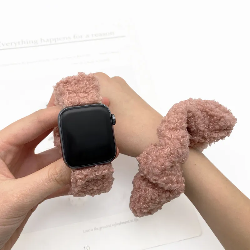 MSSM Watch Band Apple Compatibility Teddy Curl Hair Tie Material-6