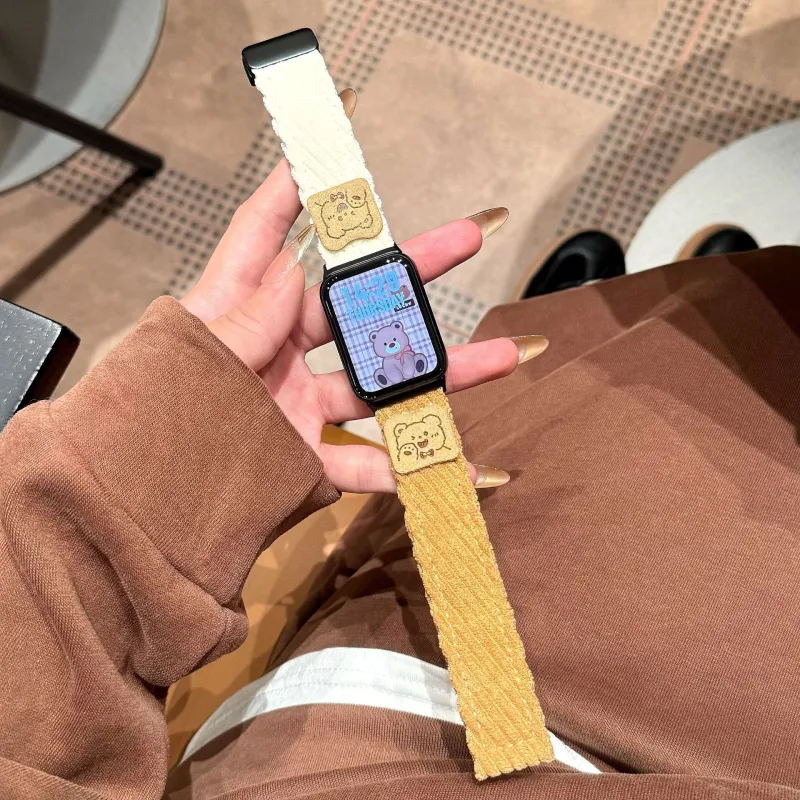 MSSM Watch Band Red Beige Compatibility Fabric Material-9