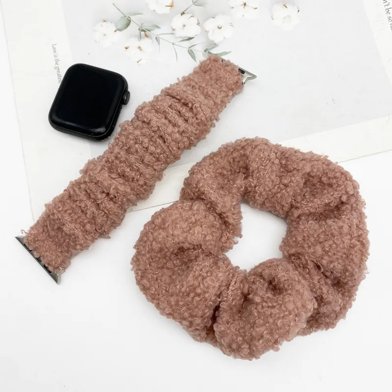 MSSM Watch Band Apple Compatibility Teddy Curl Hair Tie Material-5