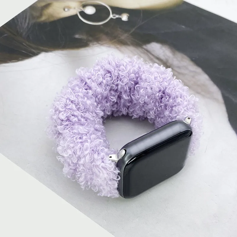 MSSM Watch Band Apple Compatibility Teddy Curl Hair Tie Material-10