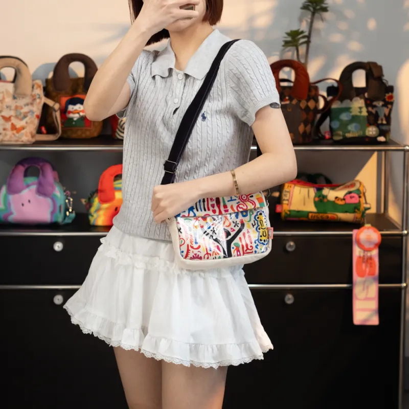 Perfect Styles Soft One Shoulder Crossbody Small Square Bag Medium Size Unisex White/Blue/Red-3