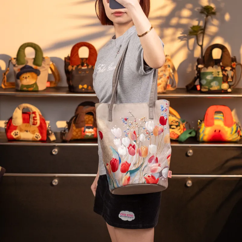 Perfect Styles Fabric Shoulder Bag Regular Unisex Coffee/White/Red-1
