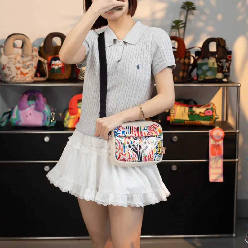 Perfect Styles Soft One Shoulder Crossbody Small Square Bag Medium Size Unisex White/Blue/Red-4