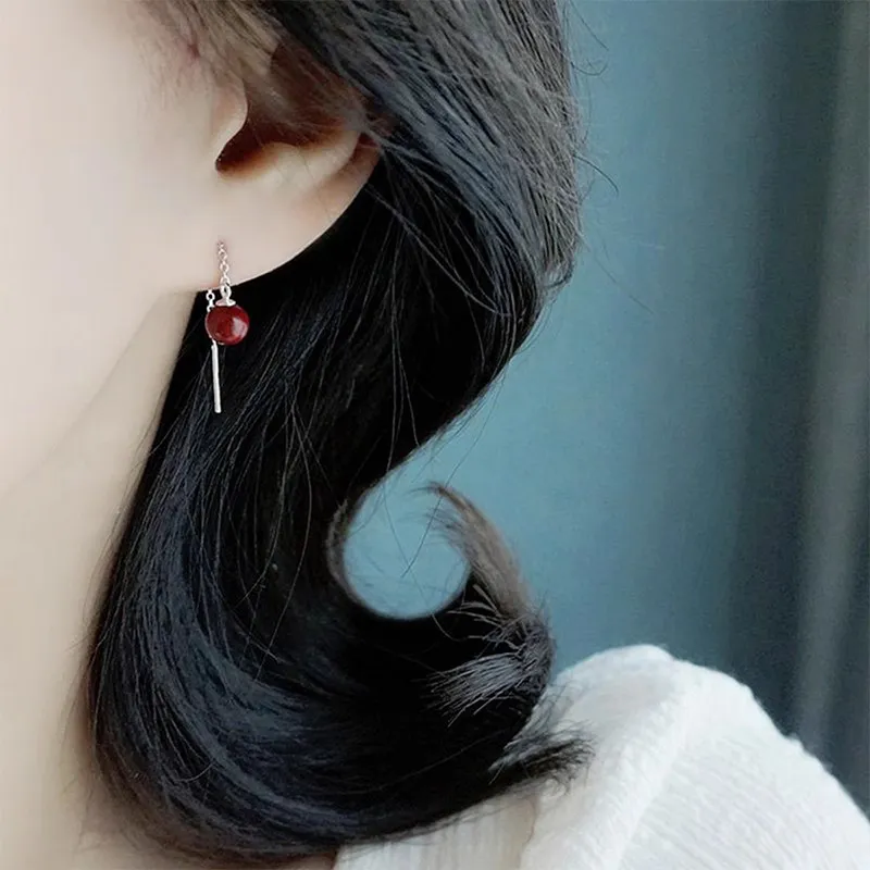 YINCHIE Reconstructed Cinnabar 925 Sterling Silver Hoop Earrings Women's-5