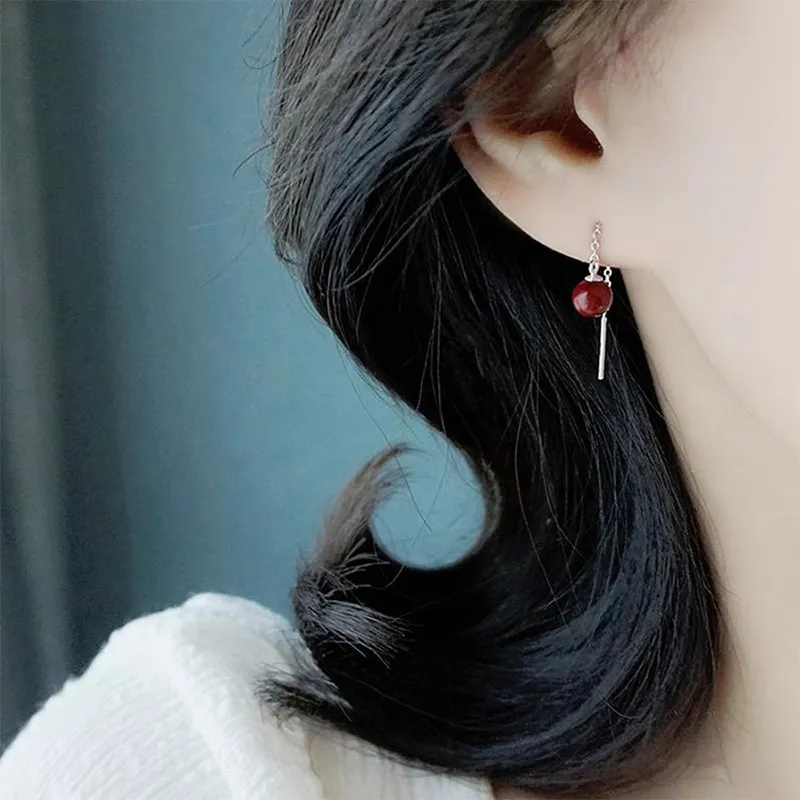 YINCHIE Reconstructed Cinnabar 925 Sterling Silver Hoop Earrings Women's-4