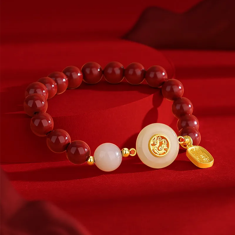 YINCHIE Reconstructed Cinnabar S925 Silver Beaded Bracelet Women's-1