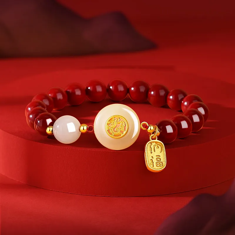 YINCHIE Reconstructed Cinnabar S925 Silver Beaded Bracelet Women's-2