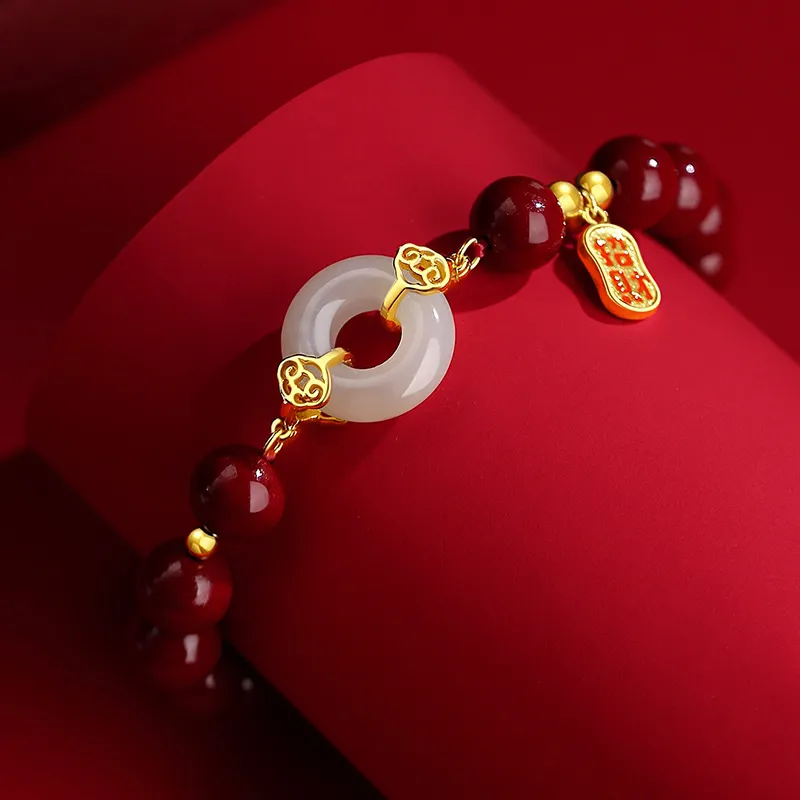 YINCHIE Reconstructed Cinnabar S925 Silver Beaded Bracelet Women's-4