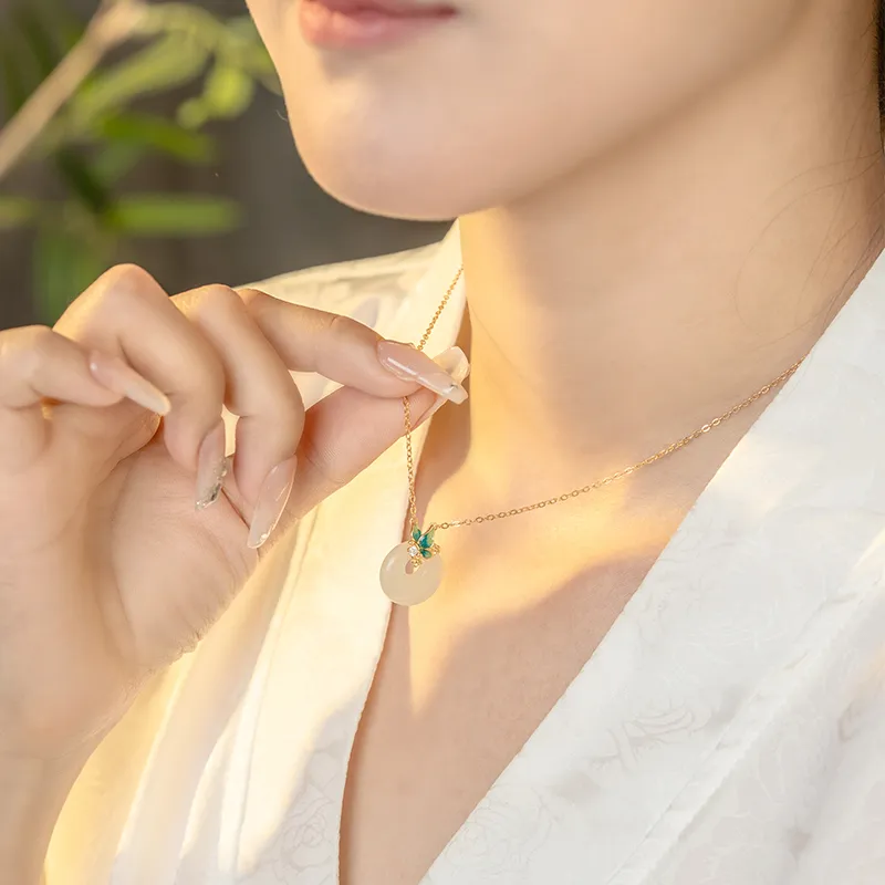 YINCHIE Hetian Jade Necklaces White Jade/Pale Greenish White Jade Women's-4