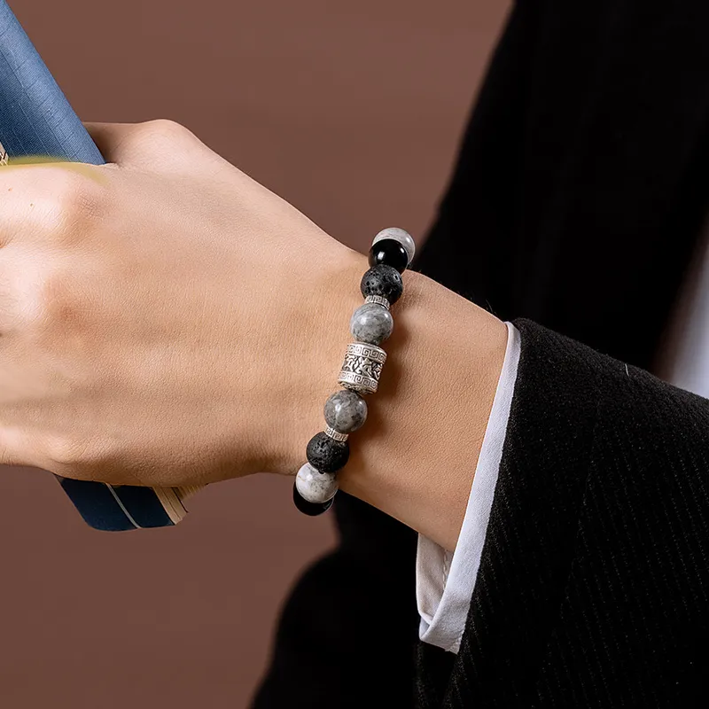 YINCHIE Obsidian S999 Fine Silver Beaded Bracelet Men's-6