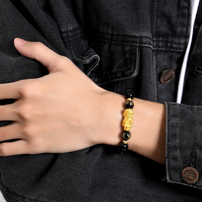 YINCHIE Obsidian S999 Fine Silver Beaded Bracelet Men's-5