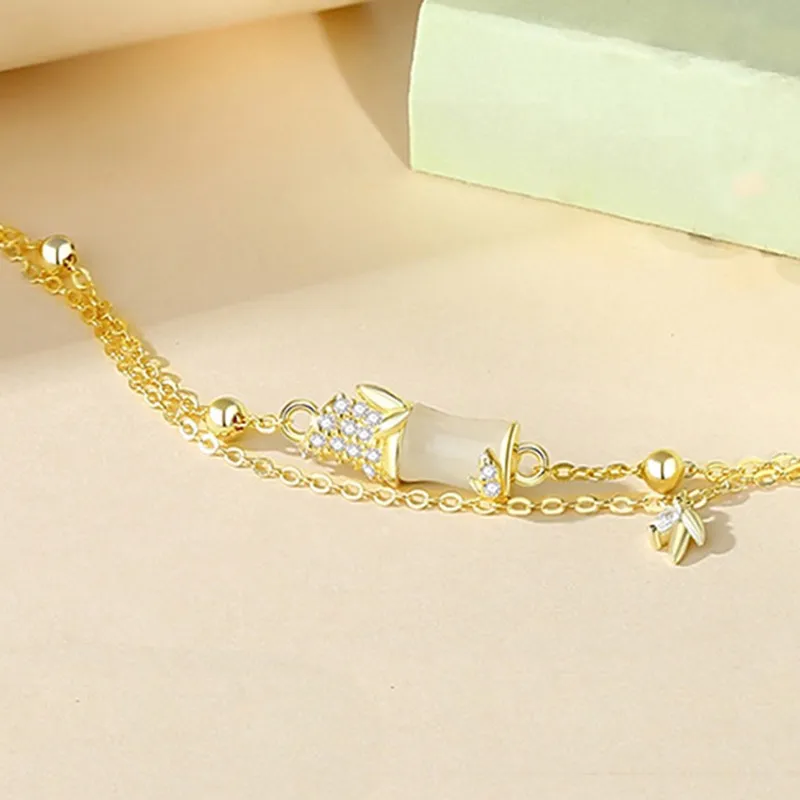 YINCHIE S925 Silver Hetian Jade Bracelets Women's Pale Greenish White Jade-2