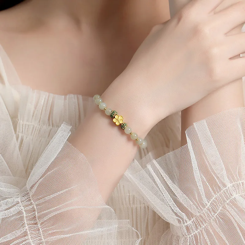 YINCHIE Hetian Jade S925 Silver Hetian Jade Bracelets Women's Pale Greenish White Jade-1