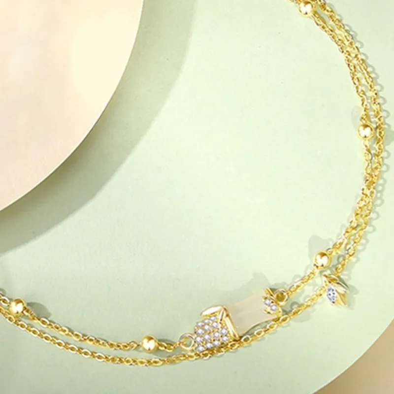 YINCHIE S925 Silver Hetian Jade Bracelets Women's Pale Greenish White Jade-3