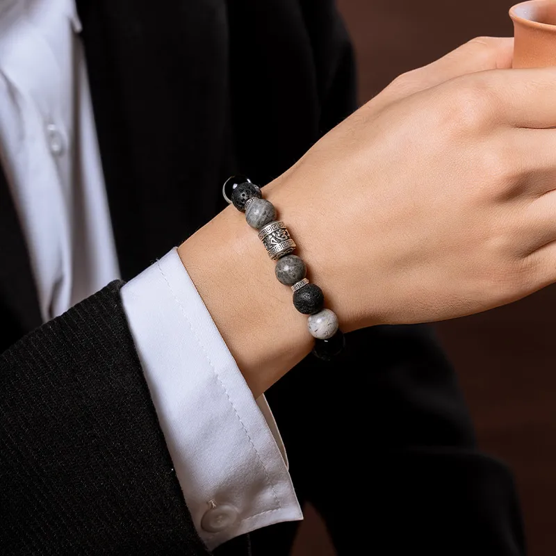 YINCHIE Obsidian S999 Fine Silver Beaded Bracelet Men's-4