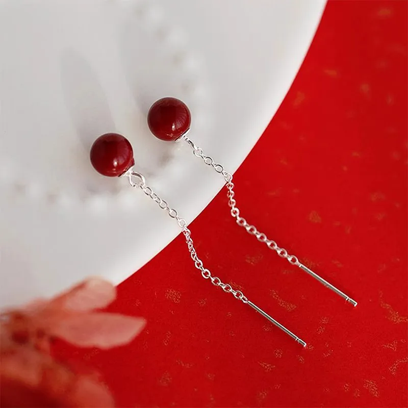 YINCHIE Reconstructed Cinnabar 925 Sterling Silver Hoop Earrings Women's-2