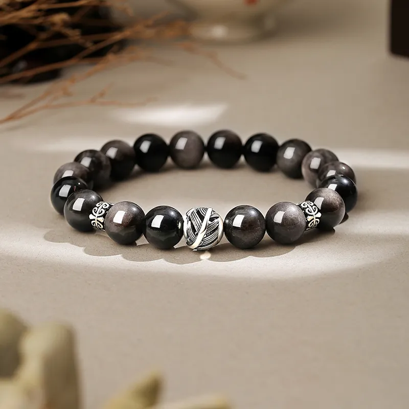YINCHIE Obsidian 925 Sterling Silver Beaded Bracelet Men's-6
