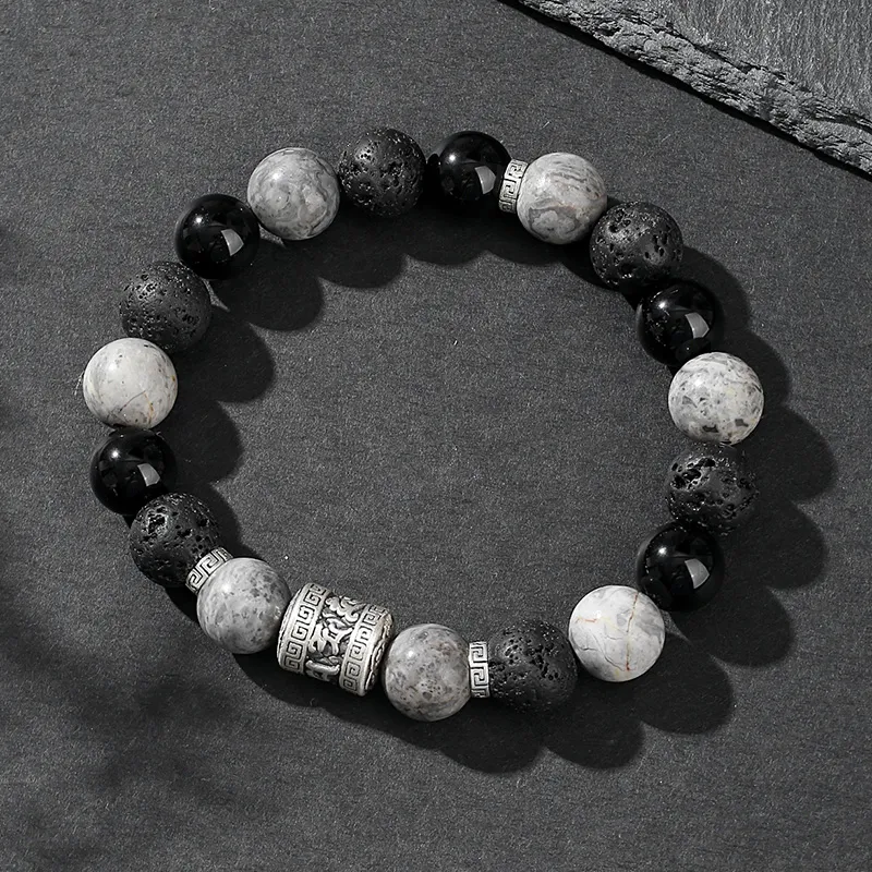 YINCHIE Obsidian S999 Fine Silver Beaded Bracelet Men's-3