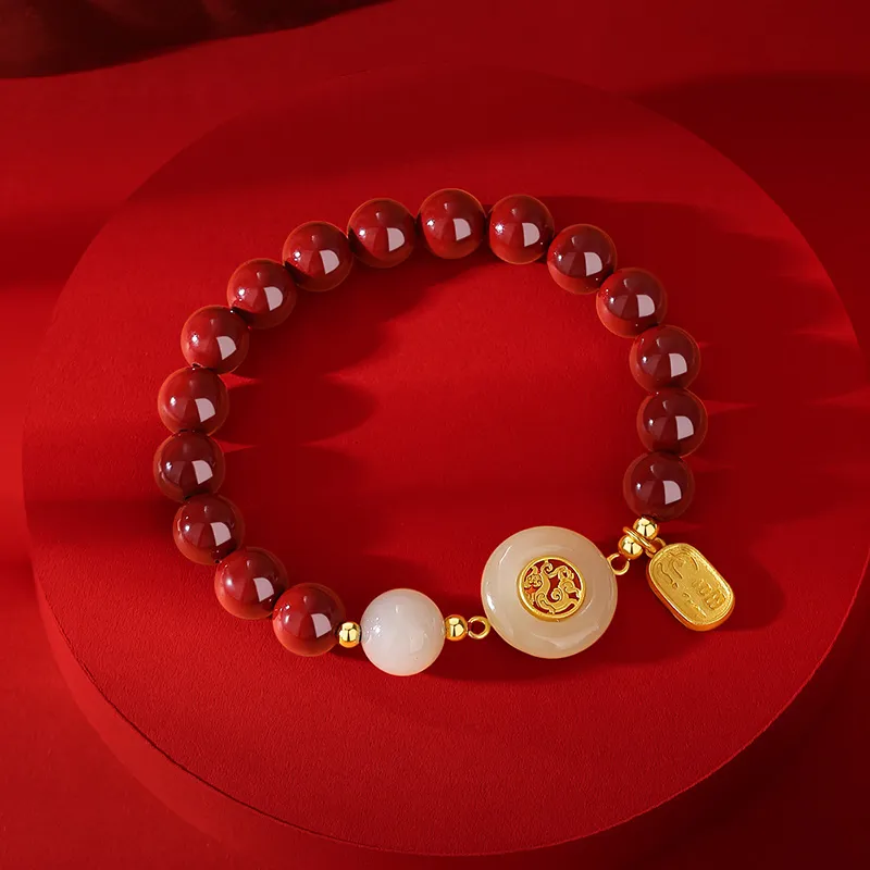 YINCHIE Reconstructed Cinnabar S925 Silver Beaded Bracelet Women's-4