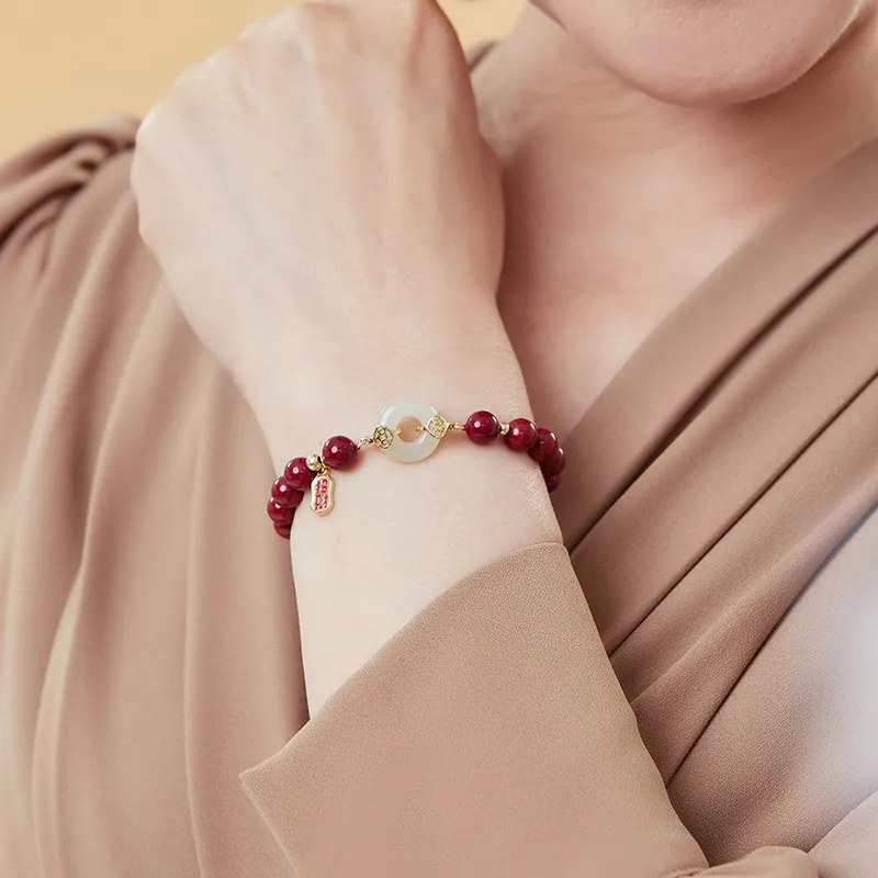 YINCHIE Reconstructed Cinnabar S925 Silver Beaded Bracelet Women's-2