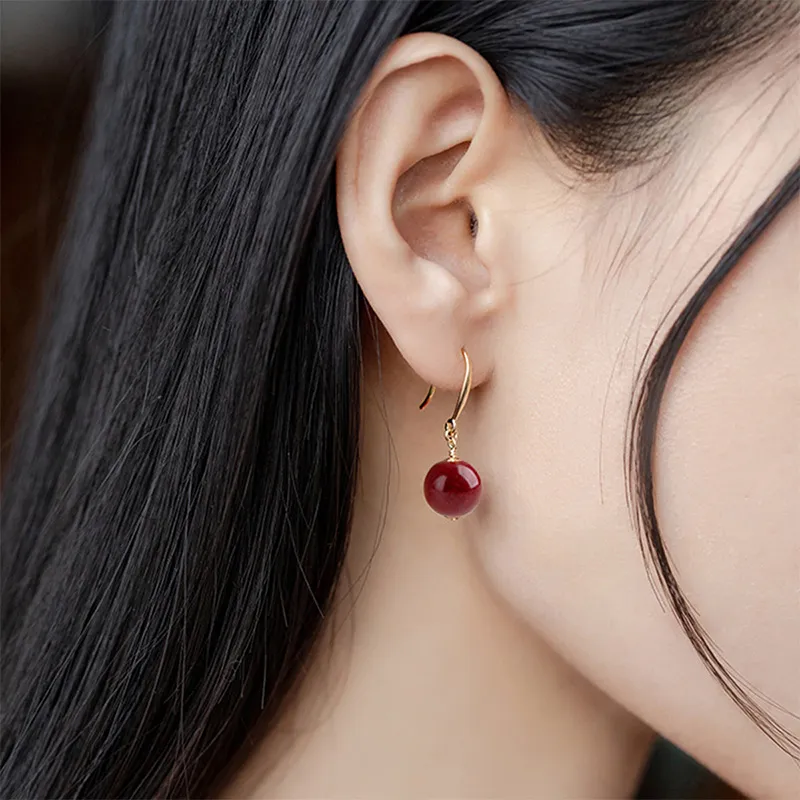YINCHIE Reconstructed Cinnabar S925 Silver Hoop Earrings Women's-3