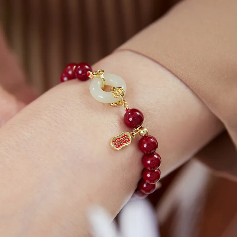 YINCHIE Reconstructed Cinnabar S925 Silver Beaded Bracelet Women's-5