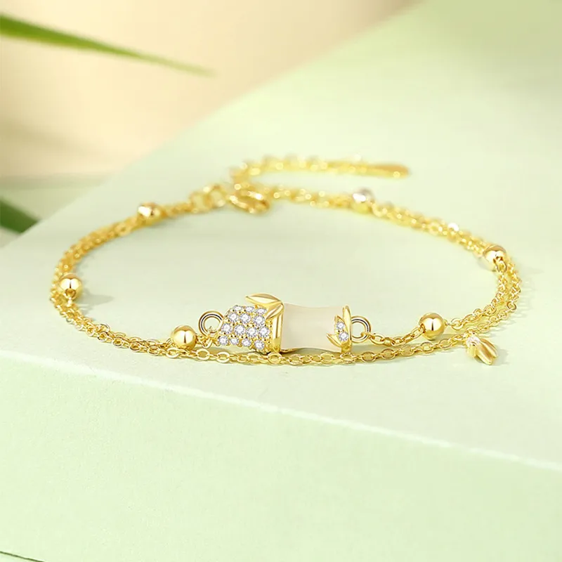 YINCHIE S925 Silver Hetian Jade Bracelets Women's Pale Greenish White Jade-1