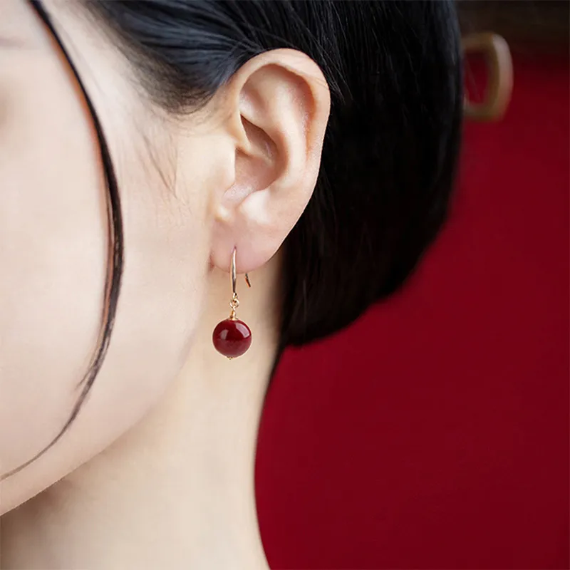 YINCHIE Reconstructed Cinnabar S925 Silver Hoop Earrings Women's-1
