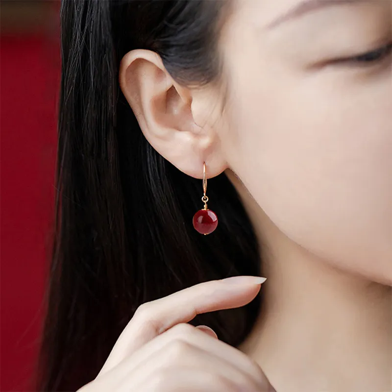 YINCHIE Reconstructed Cinnabar S925 Silver Hoop Earrings Women's-2