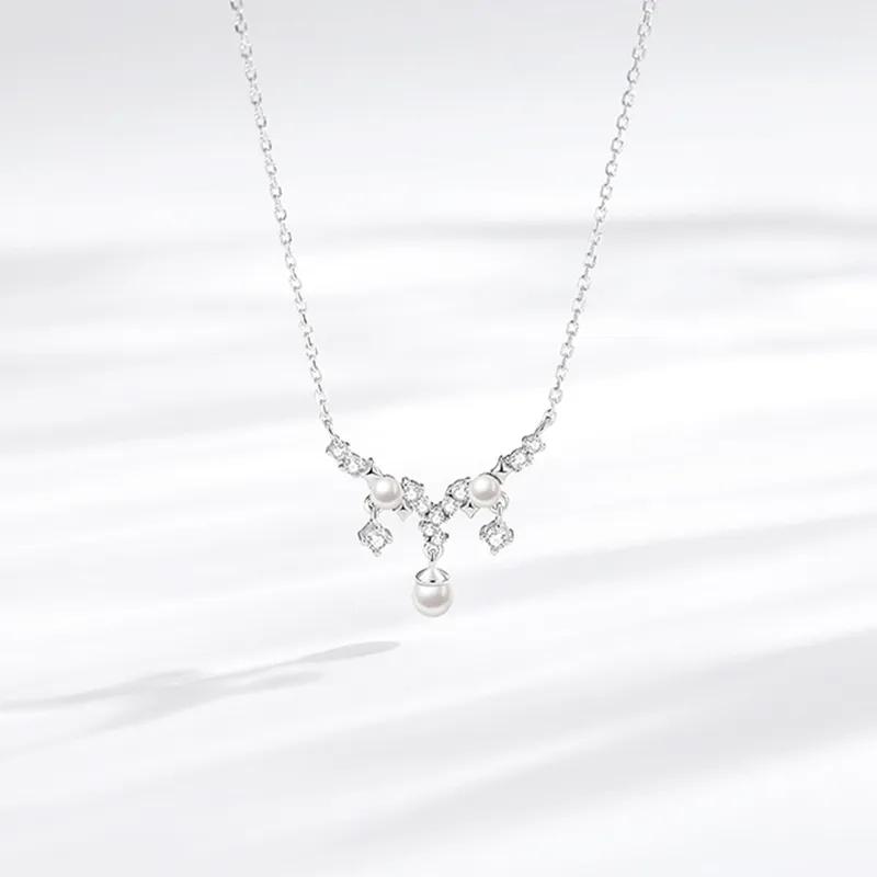 SHEPANEE S925 Silver Synthetic Cubic Zirconia Pearl Moonstone/Glue Drip Necklaces Women's-2