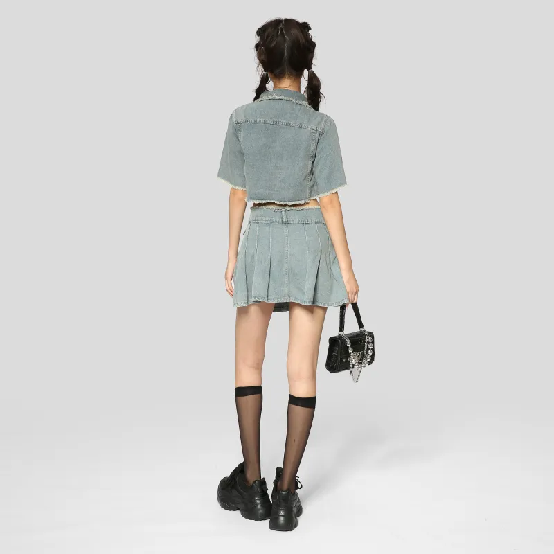 Adeworn Skirt Set Women's Washed Blue-2