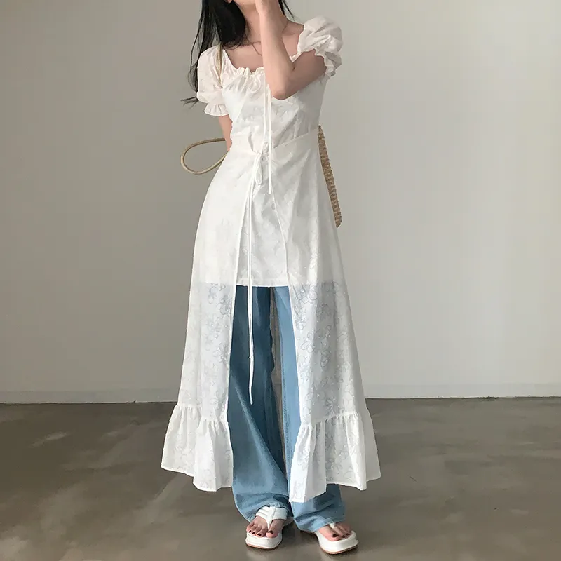 Adeworn Short Sleeved Dress Women's White-9