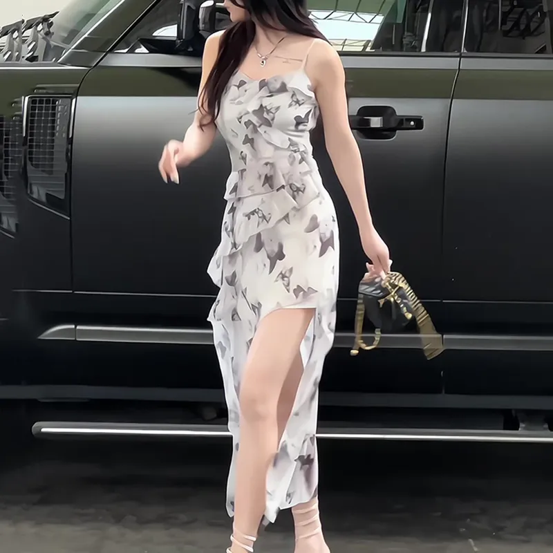 Adeworn Slip Dress Women's Black And White Floral-2