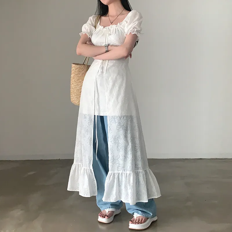 Adeworn Short Sleeved Dress Women's White-12
