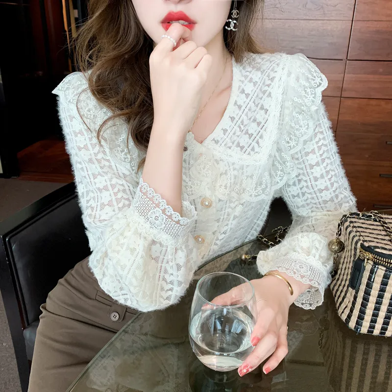 Adeworn Chiffon Shirt Women's Apricot-5