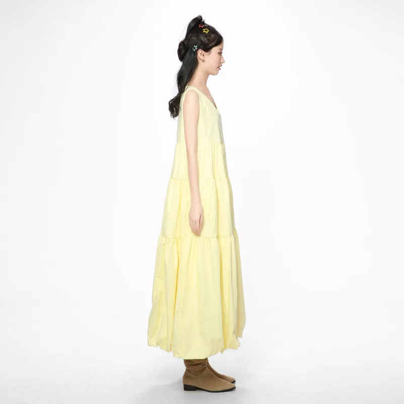 Vine Color Sleeveless Dress Women's Yellow-16
