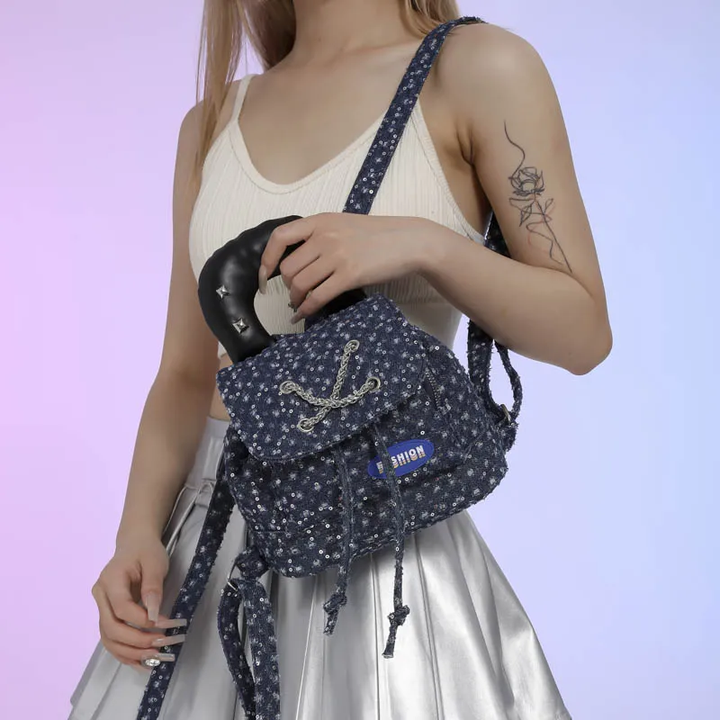 BGAY Denim Backpack Regular Women's Light Blue/Dark Blue-11