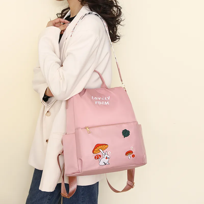 BGAY Nylon Backpack Regular Women's Ecru/Black/Pink-12