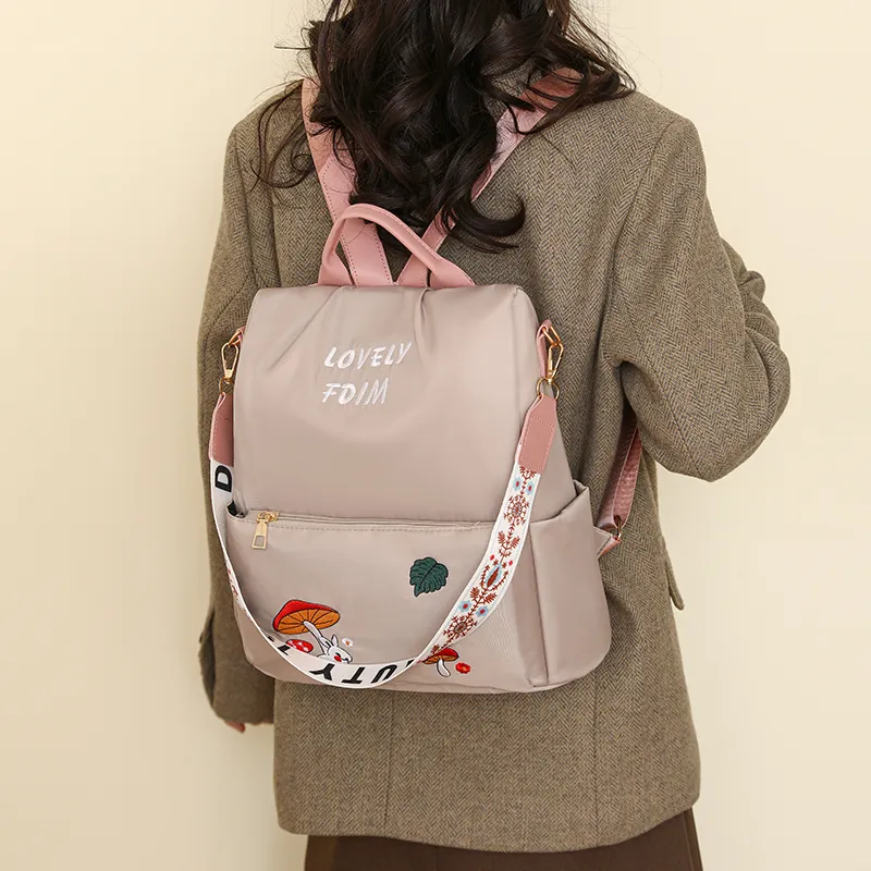 BGAY Nylon Backpack Regular Women's Ecru/Black/Pink-1