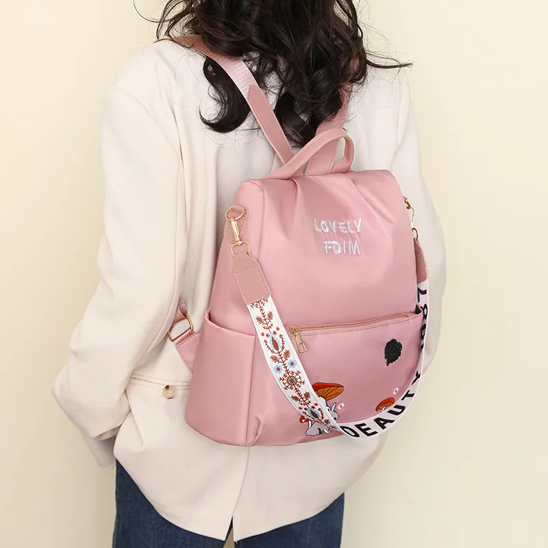 BGAY Nylon Backpack Regular Women's Ecru/Black/Pink-10