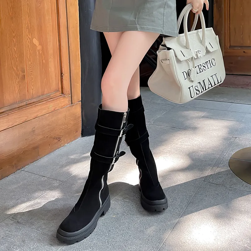 Yeezyy Reezy Knee high Boots 4.5cm Women's Black-4