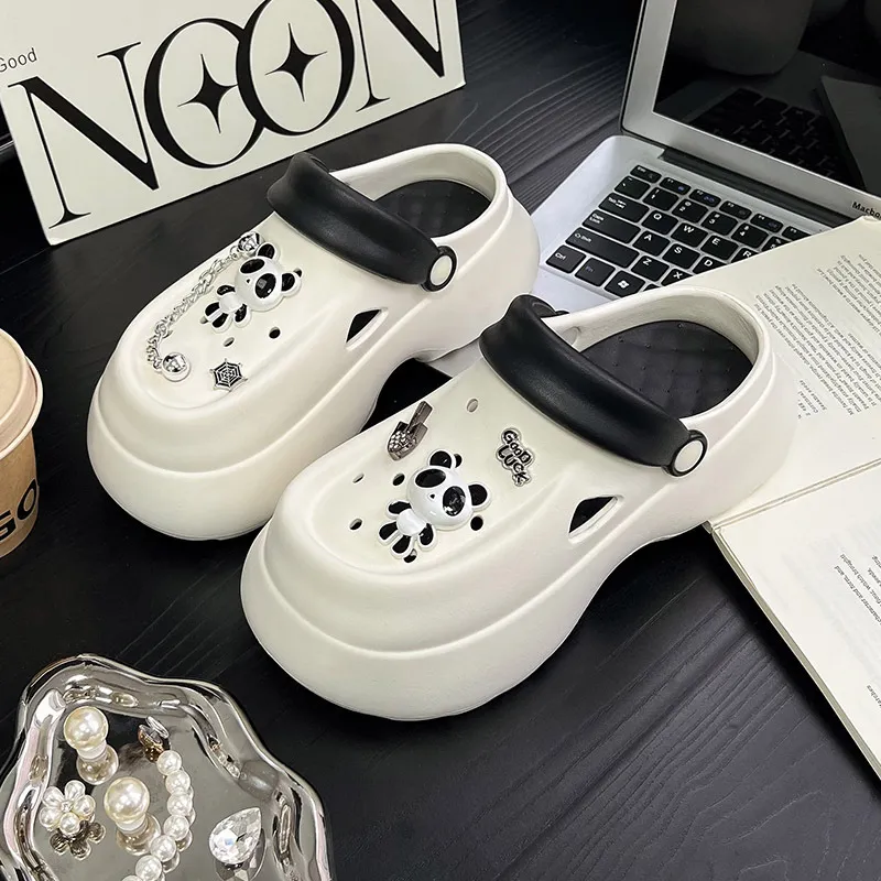 Imono Slide Sandals Outerwear, Comfortable And Breathable, Versatile Fashion White, Black-1