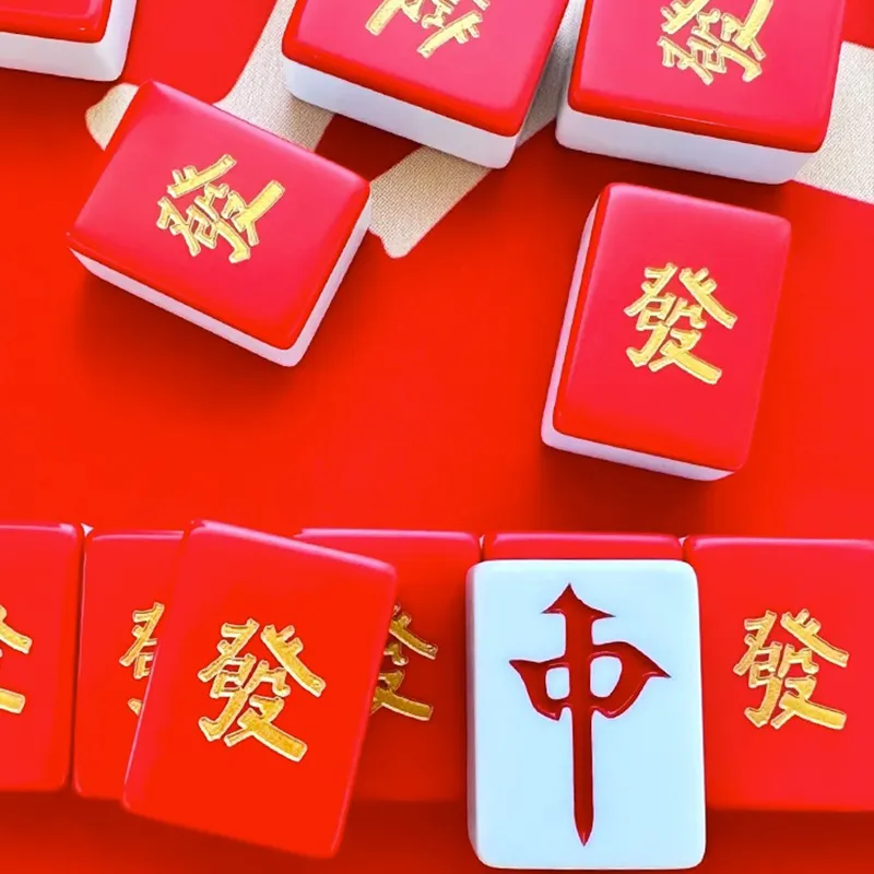 Imono Hand Crafted Mahjong Tiles For Home Use Red Board Games-2