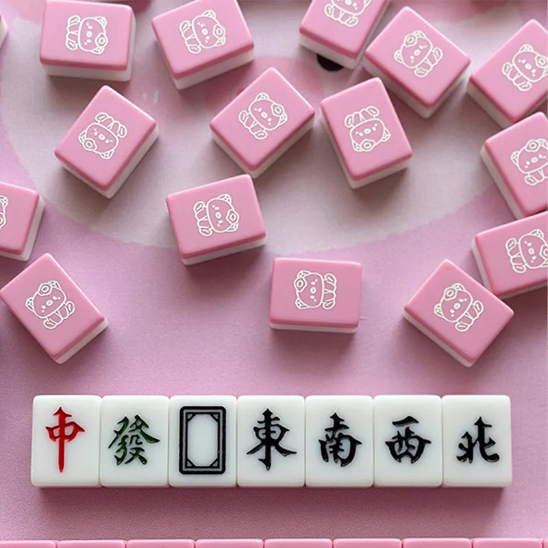 Imono Mahjong Small Size Mini Portable Travel 'Smooth Sailing In Pig Matters' Cute Cartoon Pink 26/30 Board Games-4