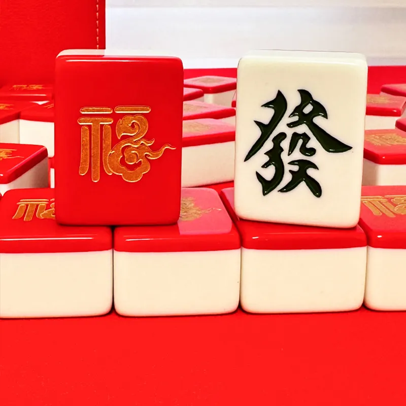 Imono Hand Crafted Mahjong Tiles For Home Use Red Gold Board Games-9